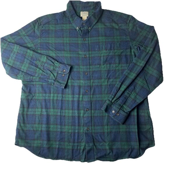 LL Bean Men’s Plaid Flannel XXL Traditional Fit Blue Green Outdoors Work Shirt - Picture 1 of 8